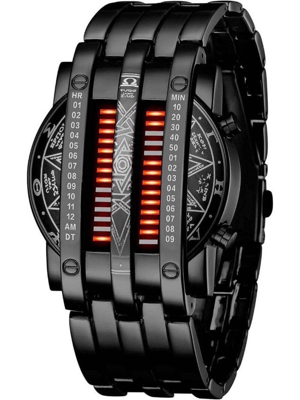 Mens Black Red Analog Quartz Bracelet Waterproof Binary Matrix LED Digital Watch